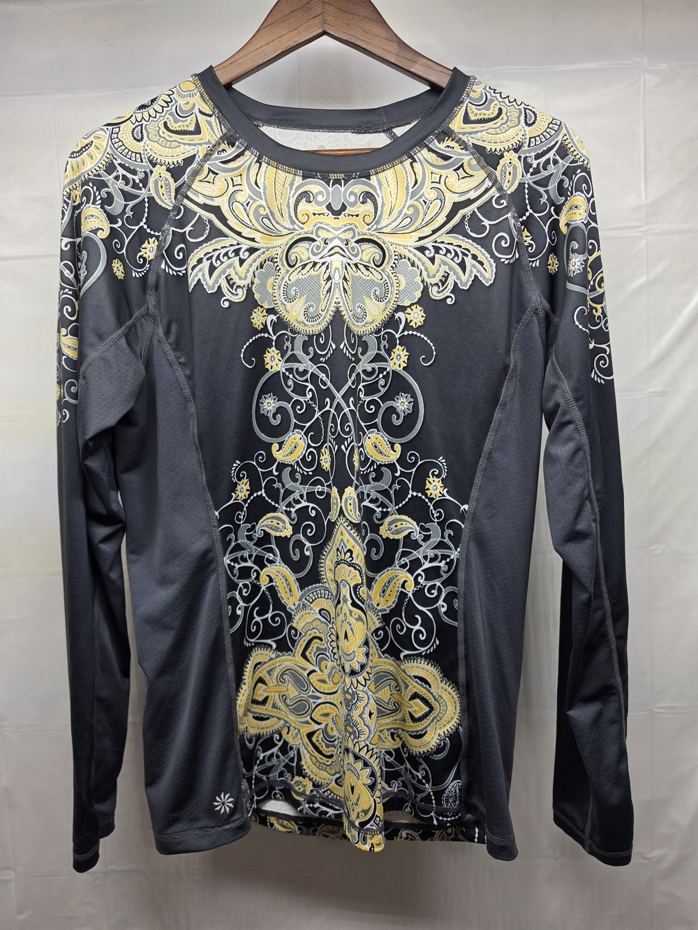 Athleta Paisley Athletic Top Medium Long Sleeve Black Yellow Yoga